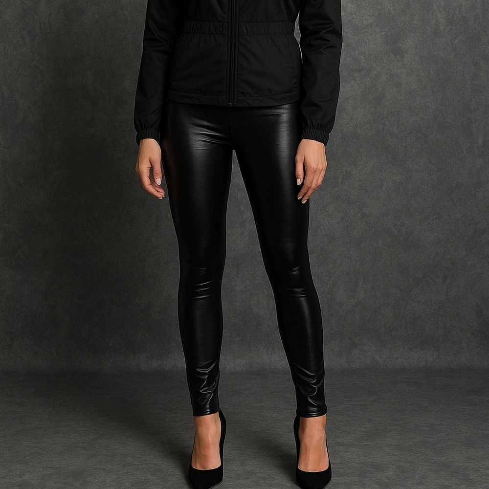 Armani Leggings Black Shine Faux Leather Pants Size Medium